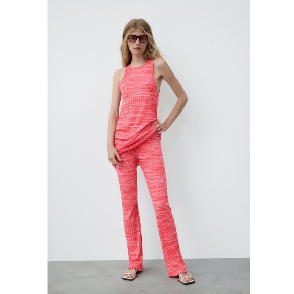 BNWT ZARA Ribbed High Rise Flare Pant, stretch, pull-on - Picture 6 of 7